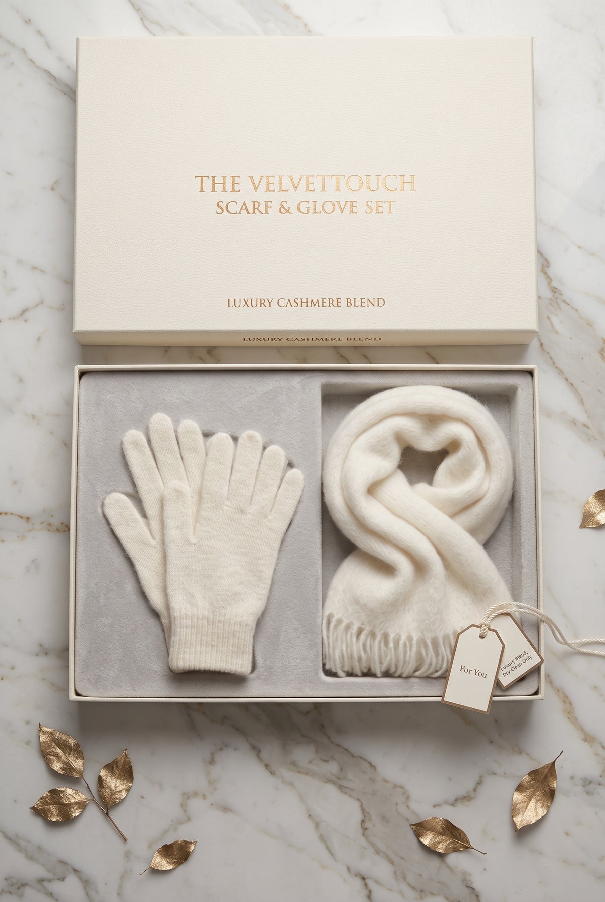 Brushed cashmere gloves and scarf set