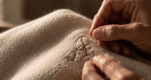 Artisan embroidering a monogram